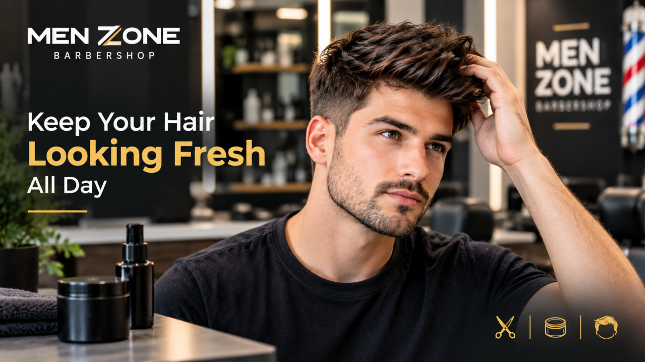 MEN ZONE Barbershop in Vaughan featuring a modern men’s haircut and grooming style, with tips for keeping hair looking fresh all day.